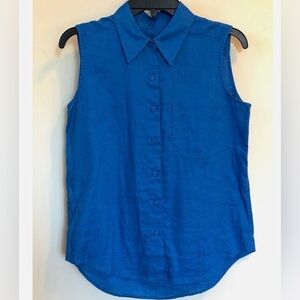 Eddie Bauer Blue Linen Sleeveless Button Down Top S